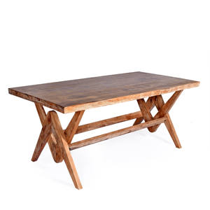 Mesa de Comedor de Madera Sólida Estilo Moderno de Mediados de Siglo, con Patas en V y Base en X, para 6-8 Personas, Venta al Por Mayor - Product Image 1