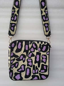 Sac à bandoulière noir et violet brodé de perles, sac de soirée chic pour mariage et fête, sac à main de créateur - Product Image 1