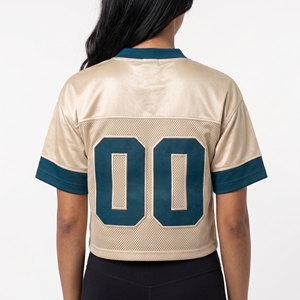 เสื้อเจอร์ซีย์อเมริกันฟุตบอลแบบสั่งทำสำหรับผู้หญิง ผ้าซาตินตาข่ายแบบแยกชิ้น คอวีแบบสั้น เสื้อกีฬาเปล่าสำหรับทีมกีฬา ผู้หญิง - Product Image 3