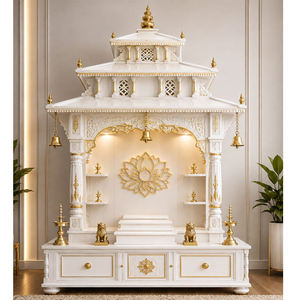 Pashupatinath Inspired Hand-Carved Nepali Pagoda <b>Mandir</b> White and Gold Wooden <b>Home</b> Temple with Storage Drawers <b>Pooja</b> Ghar London - Product Image 2