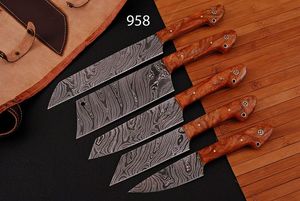 Juego de 5 Cuchillos de Chef de Acero de Damasco, Hechos a Mano, Grado Industrial, Hojas con Bisel Recto, 13 Pulgadas de Largo - Product Image 3