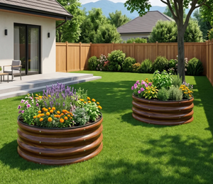 Jardinière Circulaire en Bois Rustique pour Jardin Extérieur, Pot de Fleurs pour Plantes Vertes, Finition Naturelle, Fleurs et Plantes Vertes, Style Rustique - Product Image 5