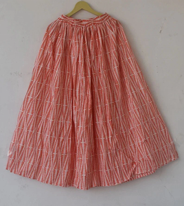 กระโปรงแมกซี่พิมพ์ลายลำลองผ้าฝ้ายอินเดียสำหรับผู้หญิงผ้าฟรีไซส์สำหรับงานเต้นรำชายหาดแบบดั้งเดิมพร้อมโลโก้เอวทรงยาว - Product Image 5