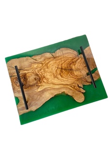 Bandeja de servicio de desayuno de comida de serpiente moderna personalizada, venta al por mayor de lujo, madera de acacia y resina azul con mango de Metal para bandeja de cocina - Product Image 2