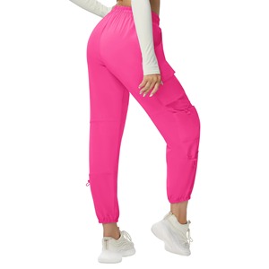 Pink Women's Cargo Joggers High Waist Elastic Ankle-Length Pants With Pockets Casual Spring Wear Breathable Spandex Polyester - Product Image 5