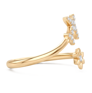 DEF Color VS VVS Clarity Round Lab Diamond Airplane Flower Open <b>Adjustable</b> <b>Ring</b> 18K Solid Gold Bypass Minimalist Statement <b>Ring</b> - Product Image 2