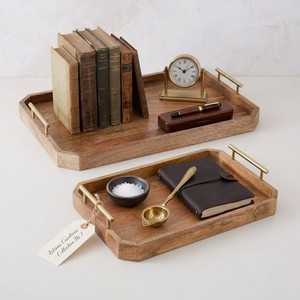 Bandeja de exhibición de madera hecha a mano con asa de metal negro con recubrimiento en polvo, perfecta para decoración de mesas de lujo, hostelería y uso diario. - Product Image 4