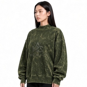 Sweat-shirt oversize en molleton/coton délavé à l'acide, couleur noire, col montant premium, épaules tombantes, pull d'hiver style streetwear, le plus vendu - Product Image 4
