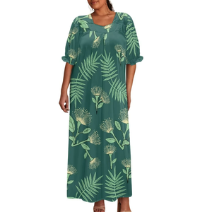 Robe longue personnalisée à manches bouffantes pour femme, motif fleurs hawaïennes Ohia Lehua Pohutukawa, idéale pour l'été, vente en gros, robes décontractées sur mesure - Product Image 3