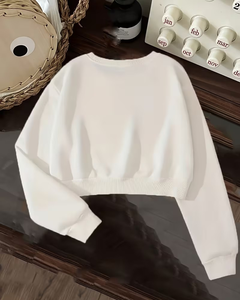 Women's Crew Neck Fleece Sweatshirt Eco-Friendly Casual Solid Color Knitted Cotton Winter Wear Unlined Plain Dyed Long Sleeve - Product Image 2