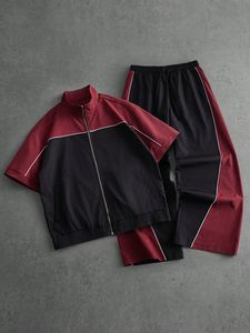 Ensemble de sport pour hommes, t-shirt à manches courtes avec fermeture éclair et short, tenue de sport décontractée pour la course à pied et la salle de sport - Product Image 5