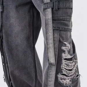 Nouveau Jean Cargo en Denim Violet Ample avec Détail de Sangle Rigide, Effet Usé, Style Streetwear, Coupe Large, Personnalisé - Product Image 2