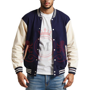 Fresh Arrival Blue <b>White</b> Letterman <b>Jacket</b> Snap Button Closure Ribbed Collar Comfortable Casual Daily Wear - Product Image 2