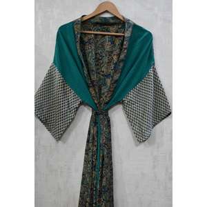 Kimono largo de seda transpirable hecho a mano, talla grande, estilo patchwork, para otoño, estilo bohemio, bata de novia, estampado, sexy - Product Image 1