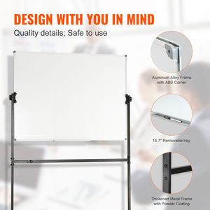 Pizarra Magnética Rodante de Doble Cara con Altura Ajustable de 48x36 Pulgadas, Pizarra Blanca con 1 Rueda Magnética, Pizarra Blanca Electrónica - Product Image 6