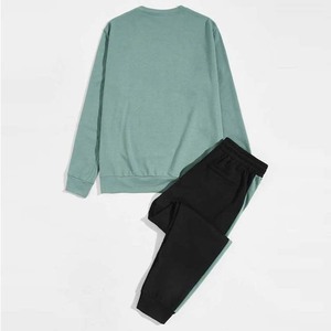 Survêtement unisexe de couleur unie, col rond, manches longues, coupe ample, sweat-shirt en coton avec pantalon à cordon de serrage, tenue décontractée d'automne - Product Image 2