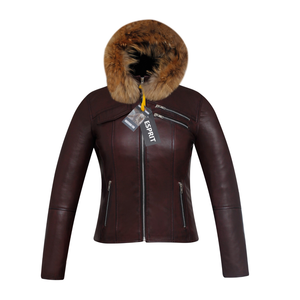 Chaqueta de Cuero ESPRIT OEM, Último Diseño, Chaqueta de Cuero para Mujer con Capucha de Piel de Mapache, Forro Cómodo, Mayorista OEM de Pakistán - Product Image 1