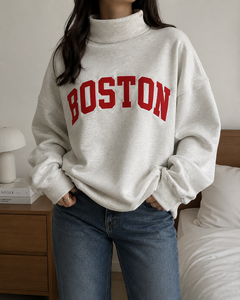 Sweat-shirt en coton décontracté pour femme, col montant, coupe oversize, manches longues, respirant, pull d'hiver, haut décontracté et tendance - Product Image 1