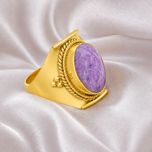 Natural Charoite Gemstone <b>Statement</b> <b>Ring</b> 925 Sterling Silver Rose Gold Yellow Gold Plated Handmade Designer <b>Ring</b> for Anniversary - Product Image 4