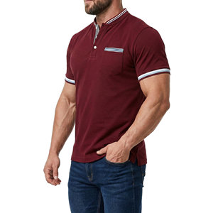 OEM Men's High Quality <b>Band</b> <b>Collar</b> Polo <b>Shirts</b> Contrast Stripe Knitted Slim Fit Pique Cotton Wholesale Price Polo <b>Shirts</b> For Men - Product Image 2