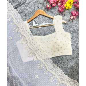 Sari de soirée de créateur avec de magnifiques paillettes et broderies de fils - Product Image 6