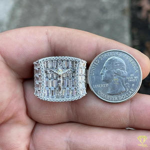 Moissanite Diamond Baguette Cluster Statement <b>Ring</b> for Men White <b>Gold</b> Luxury Hip Hop <b>Cocktail</b> <b>Ring</b> Iced Out Wedding Band Gift - Product Image 3