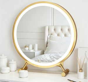 Round LED Mirror Desktop <b>Makeup</b> <b>Vanity</b> Mirror Metal Frame Lighted Touch Switch Modern Design Birthday Gift for Bedroom Hotel - Product Image 4