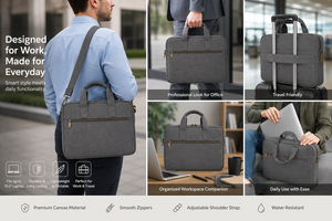 Gray <b>Laptop</b> Bag 15.6 Inch Water Resistant Multi Pocket Lightweight Durable Carry <b>Case</b> with Shoulder Strap - Product Image 4