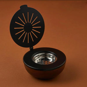 Luxury Silver Metal & Wood Incense Burner Hinged Cutout Lid Round <b>Bakhoor</b> <b>Oud</b> Censer Modern Desktop For Home Decoration - Product Image 2
