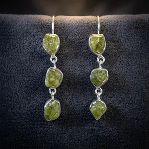 Raw Green Peridot 925 Sterling <b>Silver</b> <b>Earring</b> Bohemian Bezel Set Gemstone Women's Everyday Wear Handmade Jewelry Gift - Product Image 4
