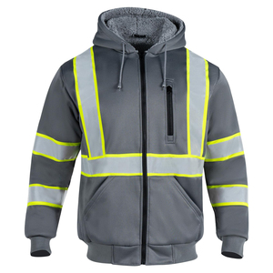 Breathable Reflective Safety Jacket High Vis Reflective Striping <b>Construction</b> Site Workwear Lightweight Zip Up Utility Safety - Product Image 3