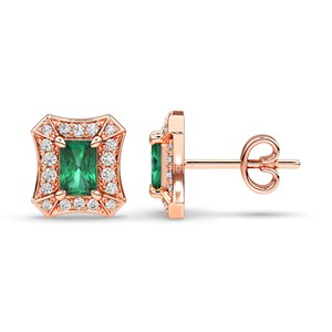 Boucles d'oreilles clous halo en diamant de laboratoire, or 10K 14K 18K, platine, argent, jaune, taille radiant, bijoux de mariée élégants - Product Image 6