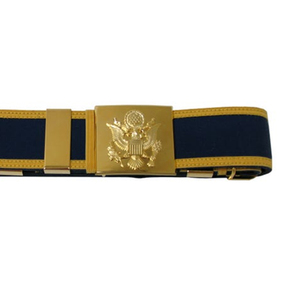 Ceinture en nylon formelle bleue à rayures dorées avec boucle en alliage et impression par transfert thermique - Product Image 6