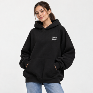 Sudadera con Capucha Extra Grande para Mujer, Sudadera de Forro Polar Negro con Estampado de Logotipo en la Parte Delantera, Manga Larga, Ropa Casual de Otoño - Product Image 2