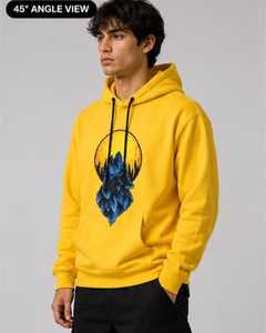 Sudadera con Capucha Amarilla para Hombre con Estampado de Montaña, Impresión Digital, Corte Regular Informal, Ropa de Otoño - Product Image 2
