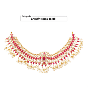 Guttapusalu <b>Ruby</b> Pearl Gold-Plated Copper <b>Necklace</b> Set - Product Image 2