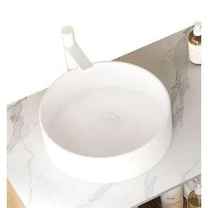 Lavabo in ceramica rotondo MUNIN 16 bianco senza rubinetto o mobiletto per bagno - Product Image 4