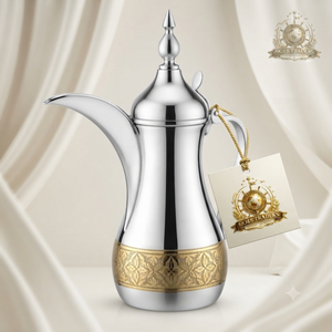 Carafe à café arabe dorée avec motifs gravés, Dallah traditionnelle, service à thé islamique en métal, pichet de luxe du Moyen-Orient - Product Image 3