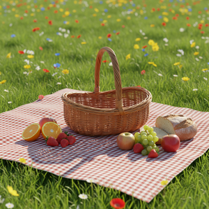 Panier tressé naturel en gros pour l'extérieur, sac à main de randonnée, sac de courses, cadeau en osier pour pique-nique, rangement alimentaire portable, Vietnam - Product Image 3