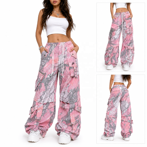 Pantalon cargo imprimé camouflage, coupe large, taille élastique, plusieurs poches, style streetwear, léger, polyester, fermeture à cordon, pantalon pour homme - Product Image 4