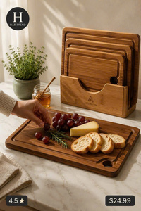 Planches à découper en bambou réversibles personnalisées avec poignée, pour servir, cuisine, rectangulaires, pour pizza, fromage, légumes - Product Image 5
