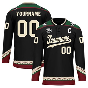 เสื้อฮอกกี้น้ำแข็งแบบกำหนดเองได้ตามต้องการ ผู้ผลิต OEM สหรัฐอเมริกา ขายส่งชุดฮอกกี้ทีม ปักโลโก้ด้วยเทคนิค Sublimation จำนวนมาก 100% - Product Image 1