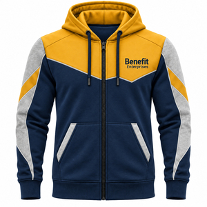Benefit Enterprises <b>Men's</b> Outerwear Hooded Zip-Up Sweatshirt Color Blocking Design Front Logo Regular Fit Casual Autumn Wear - Product Image 1