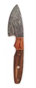 Couteau utilitaire courbé artisanal en acier Damas, manche en bois bicolore, outil de terrain à mosaïque de clous - Product Image 5