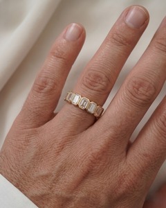 Emerald Cut Lab Diamond 4.8ct 18K Yellow Gold Full Eternity Bezel Set Band <b>Ring</b> 11gm <b>Men</b> <b>Ring</b> - Product Image 5