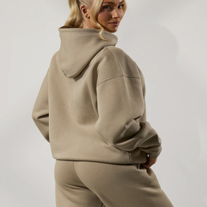 Conjunto de sudadera con capucha y pantalones deportivos de forro polar extragrande para mujer, conjunto informal de 2 piezas, sudadera y pantalones deportivos a juego, color beige - Product Image 4