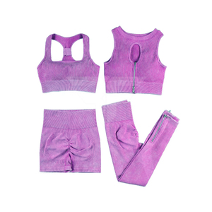 Ensemble de sport 2 pièces imprimé côtelé avec fermeture éclair pour femme – Tenue de yoga respirante extensible dans les quatre sens pour la gym, le fitness, l'entraînement et la course - Product Image 1