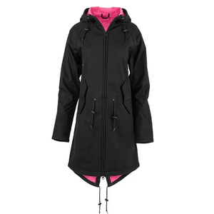 Women <b>Long</b> Softshell <b>Jacket</b> Fleece Lined Hooded Windproof Water Resistant Outdoor Ladies Coat Navy Pink Black Navy Blue Raincoat - Product Image 3