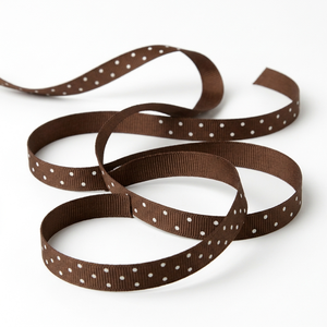 ริบบิ้นโกรเกรนลายจุดสีน้ำตาลช็อกโกแลตขาวขนาด 6 มม. จากนีลกามาล อินดัสทรีส์ ขายส่งสำหรับโบว์ตกแต่งของชำร่วยและบรรจุภัณฑ์ - Product Image 1