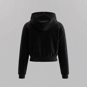 Reddito Sports Black Knitted Hooded Zip-Up Crop Hoodie Regular Sleeves Solid Eco-Friendly Waterproof Casual Women's Autumn Wear - Product Image 3